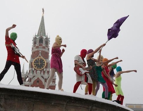 Pussy Riot shows off new winter headgear. KGB not amused