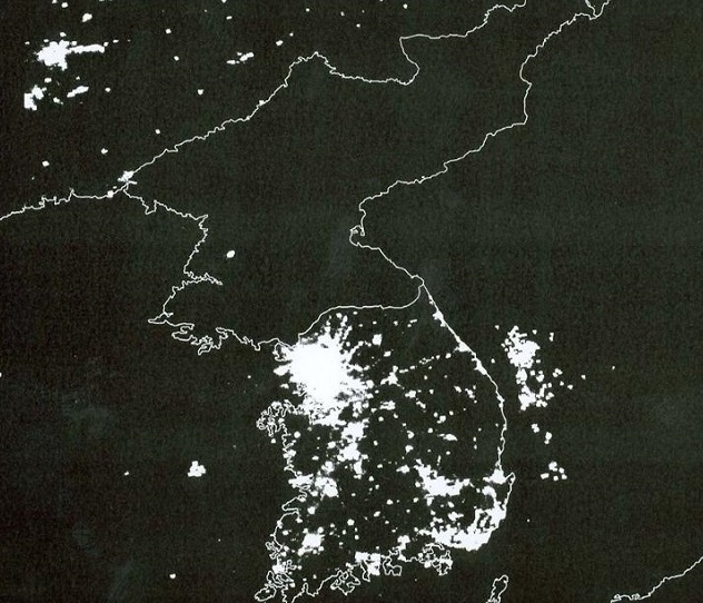 A darkened North Korea at night with its 'night light' on